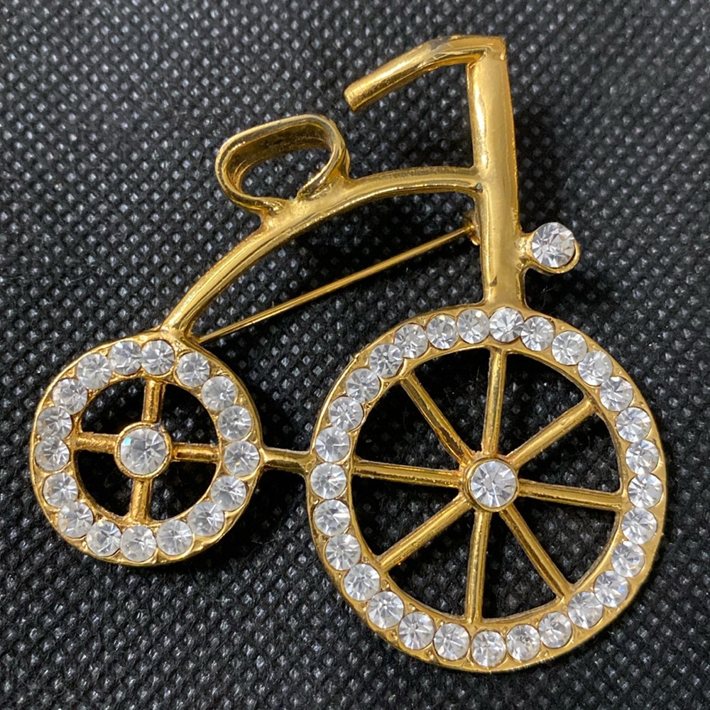 Vintage Bicycle in Gold tone with rhinestones Brooch